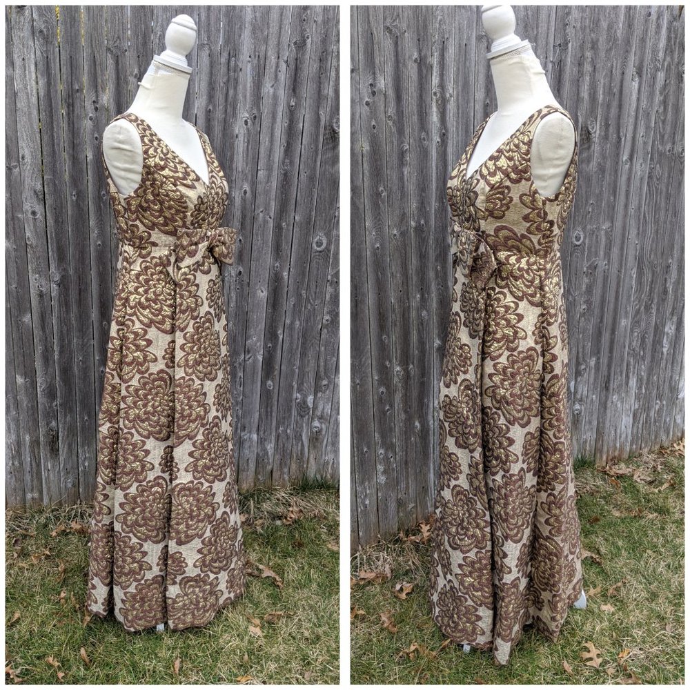 Handmade Vintage Brocade Gold Brown Dress M/L - Picture 3 of 3